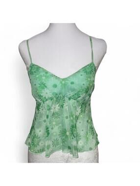 Green babydoll floral mesh cami top